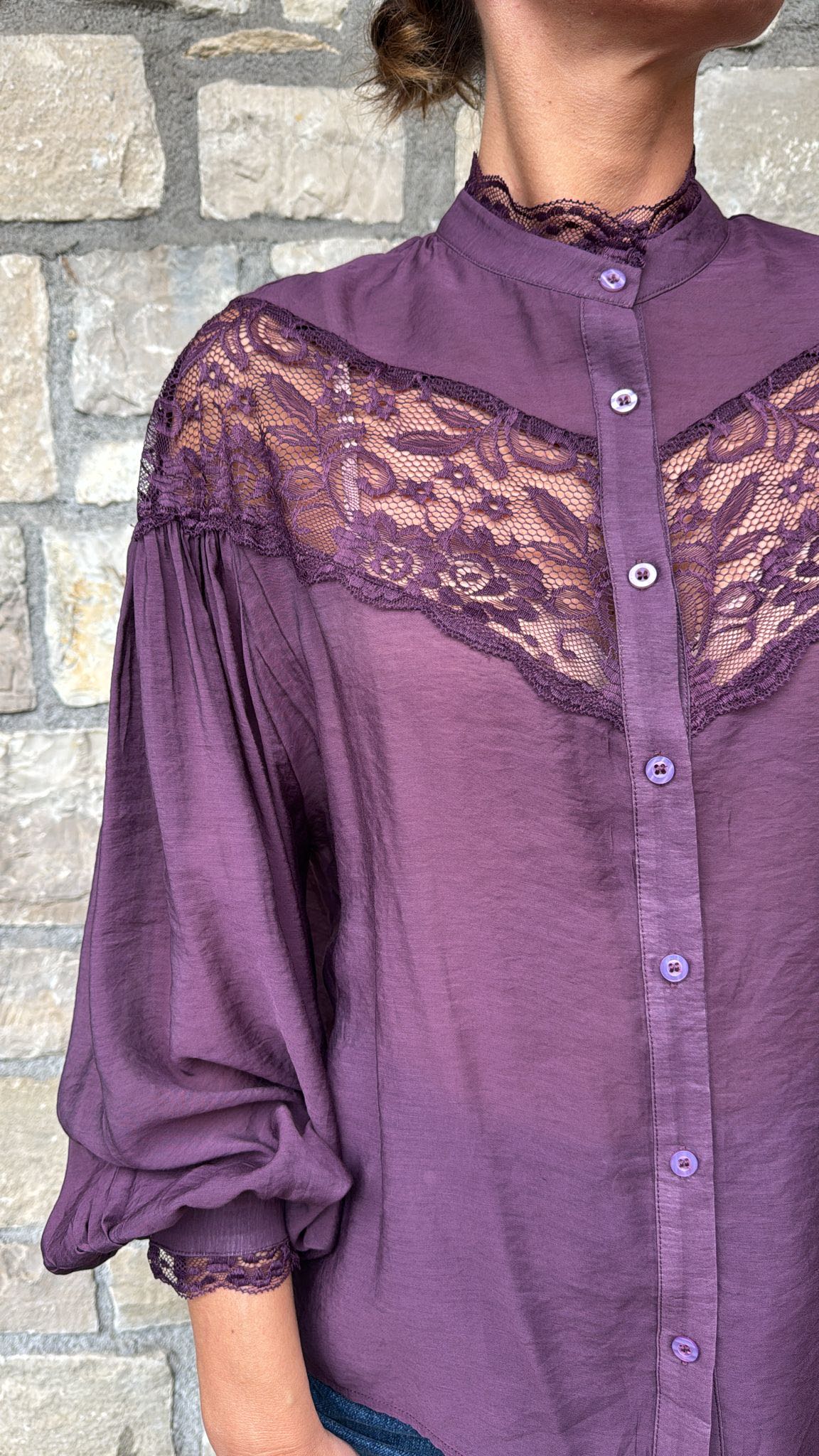 CAMICIA AMPIA PIZZO MELANZANA