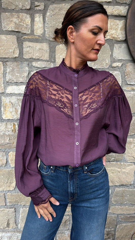 CAMICIA AMPIA PIZZO MELANZANA