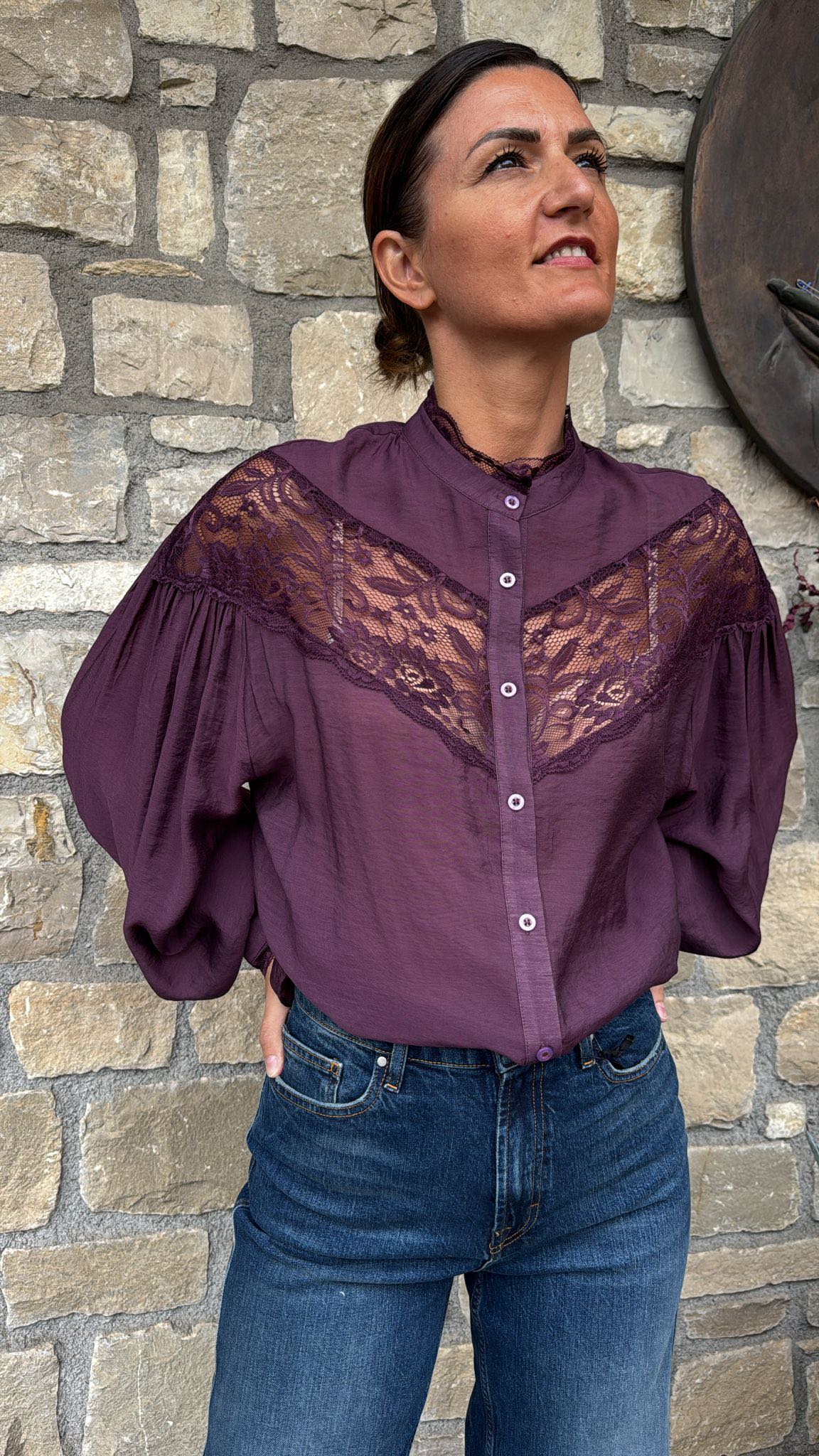 CAMICIA AMPIA PIZZO MELANZANA