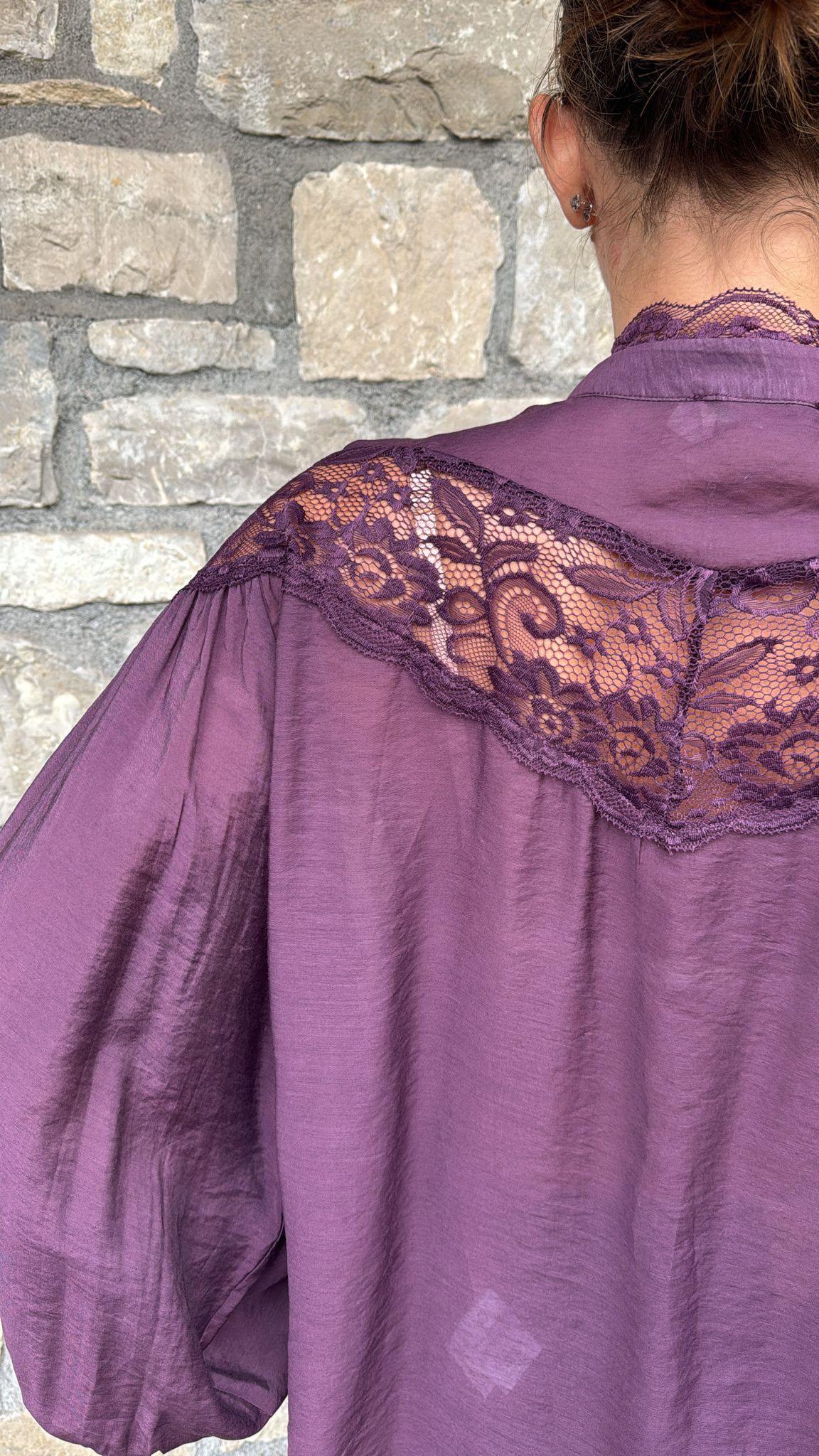 CAMICIA AMPIA PIZZO MELANZANA