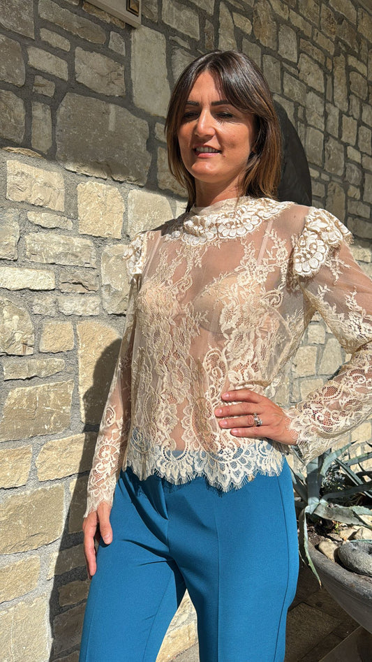 CAMICIA PIZZO CON COLLETTO BURRO