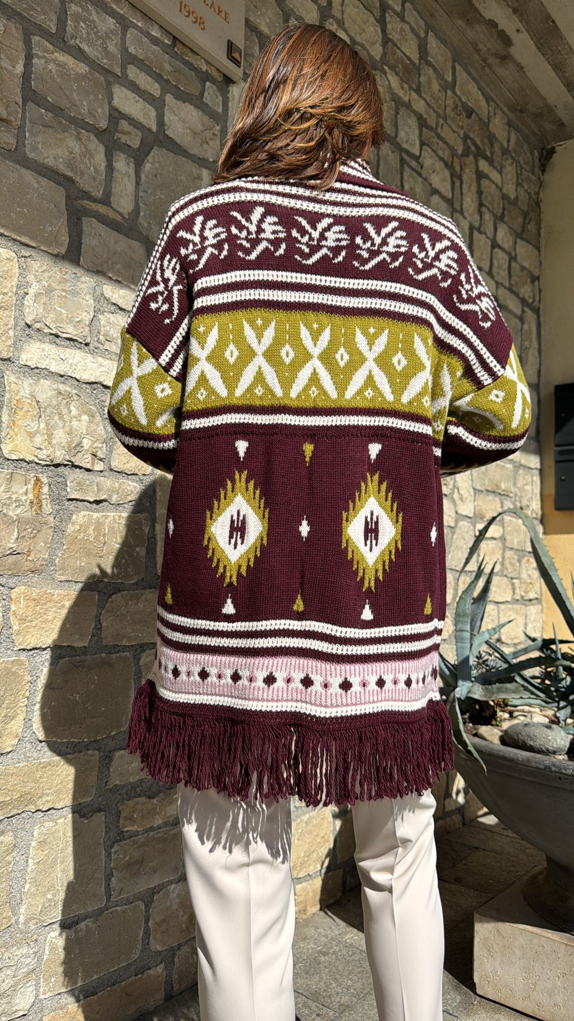 CAPPOTTO CARDIGAN IN MAGLIA BORDEAUX