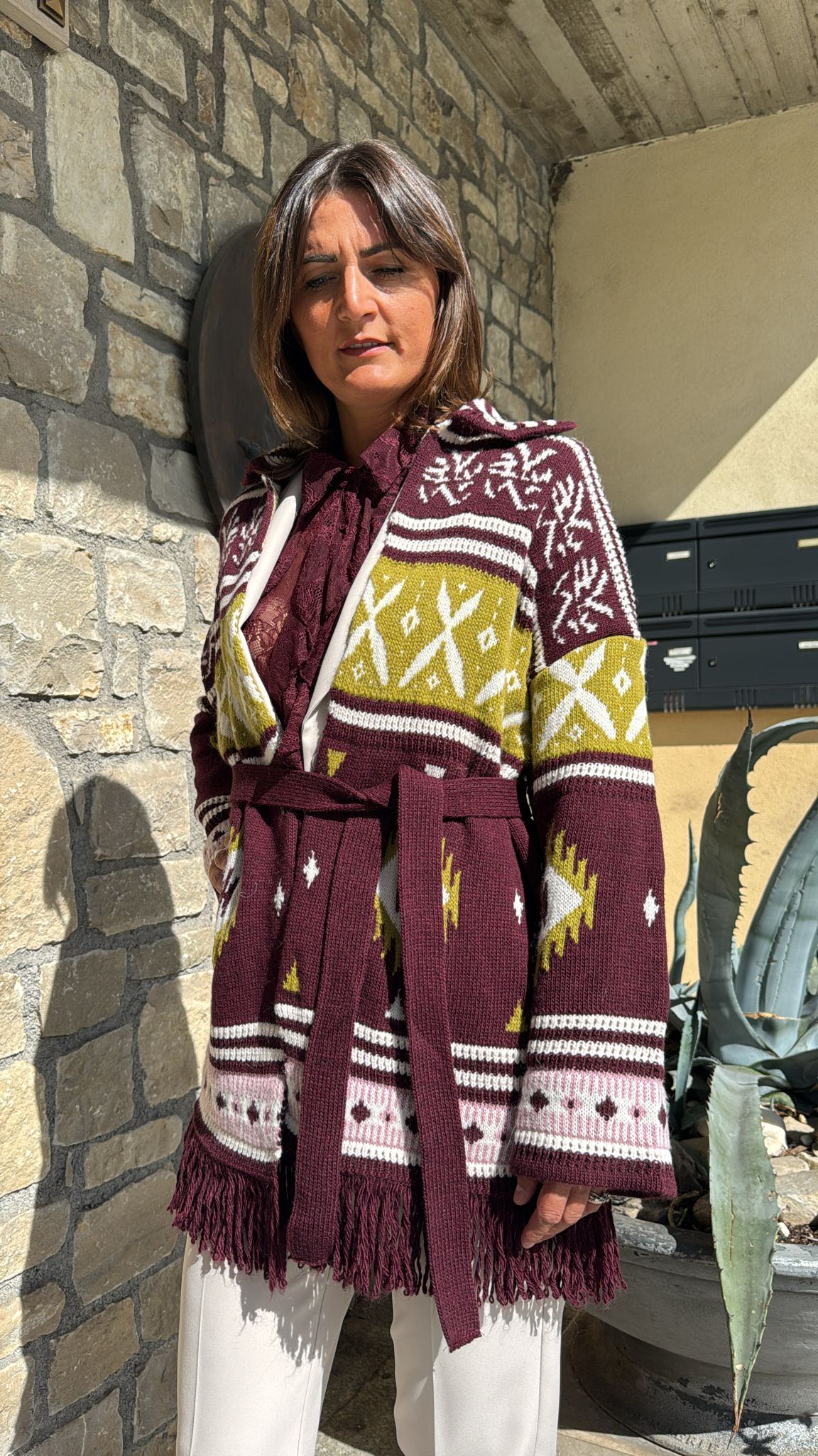 CAPPOTTO CARDIGAN IN MAGLIA BORDEAUX