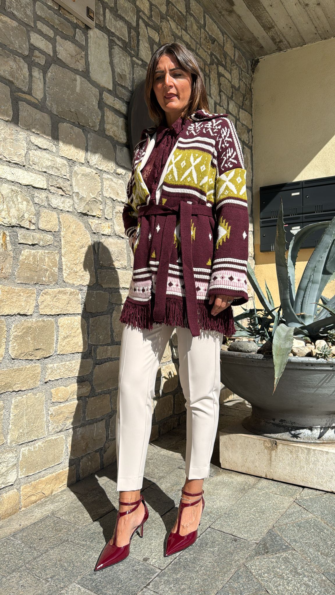 CAPPOTTO CARDIGAN IN MAGLIA BORDEAUX