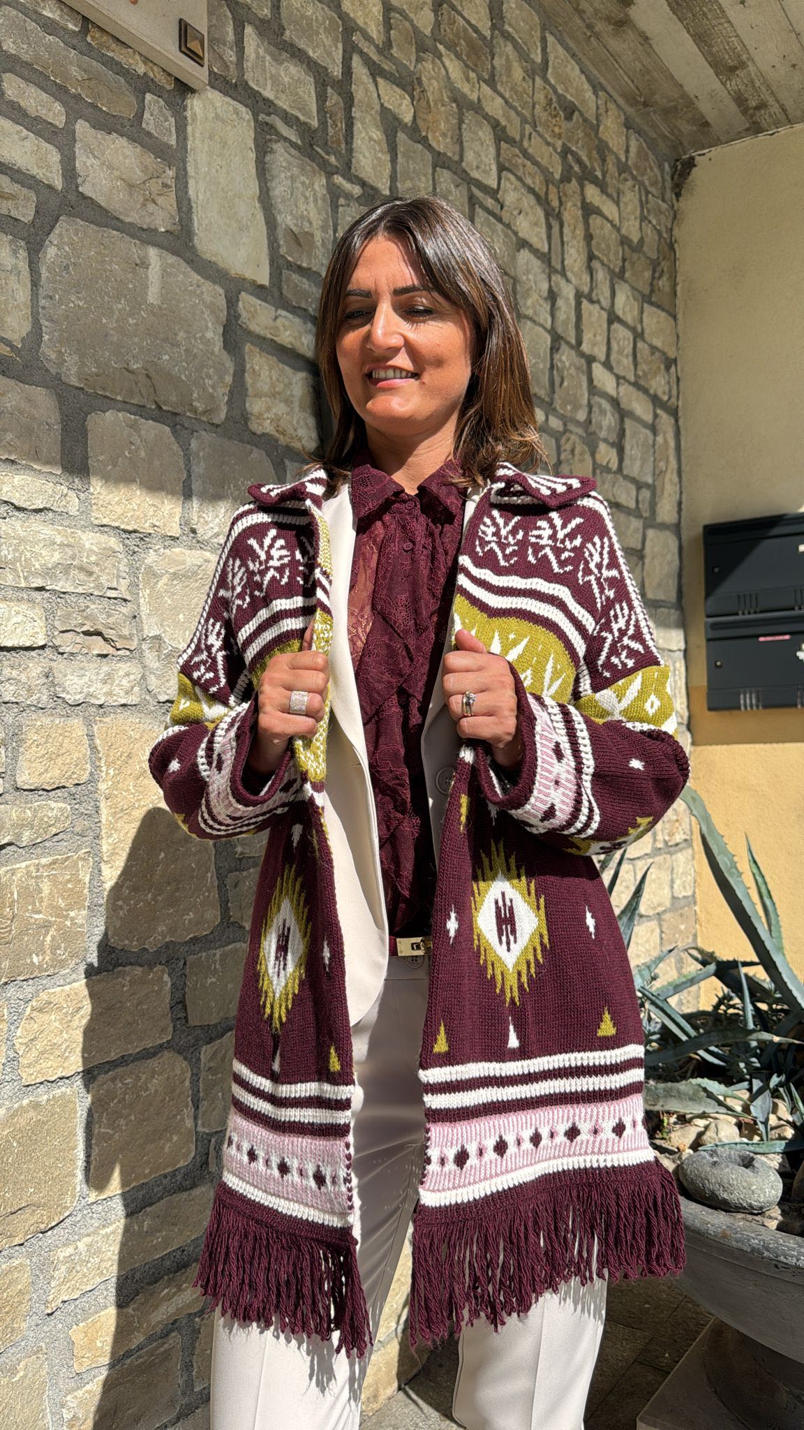 CAPPOTTO CARDIGAN IN MAGLIA BORDEAUX