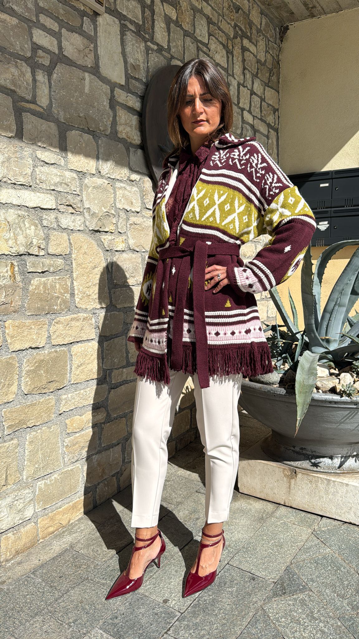 CAPPOTTO CARDIGAN IN MAGLIA BORDEAUX