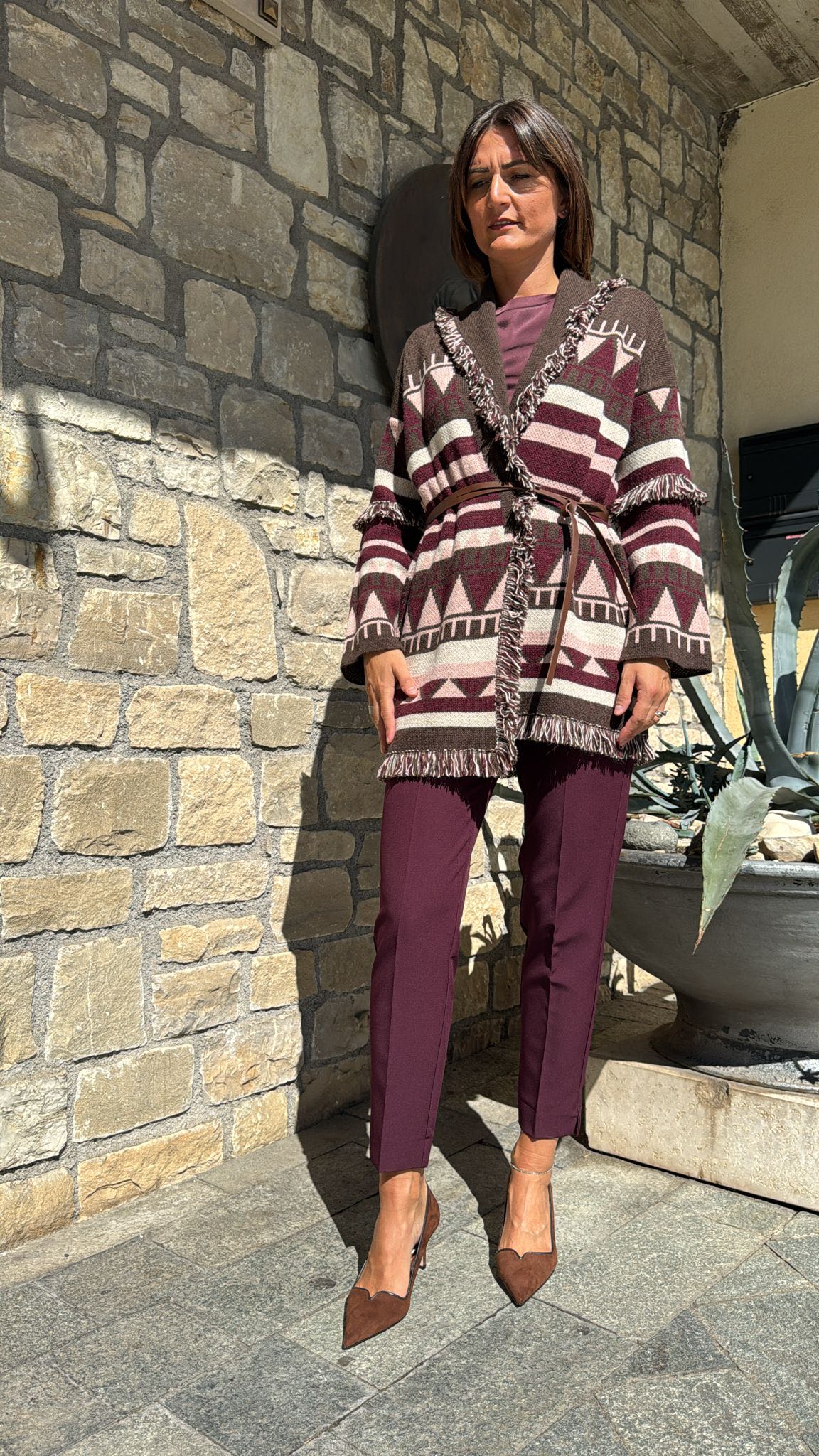CARDIGAN CIOCCOLATO ROSA E BORDEAUX
