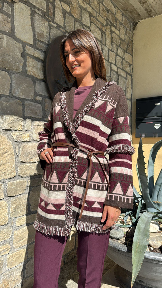 CARDIGAN CIOCCOLATO ROSA E BORDEAUX