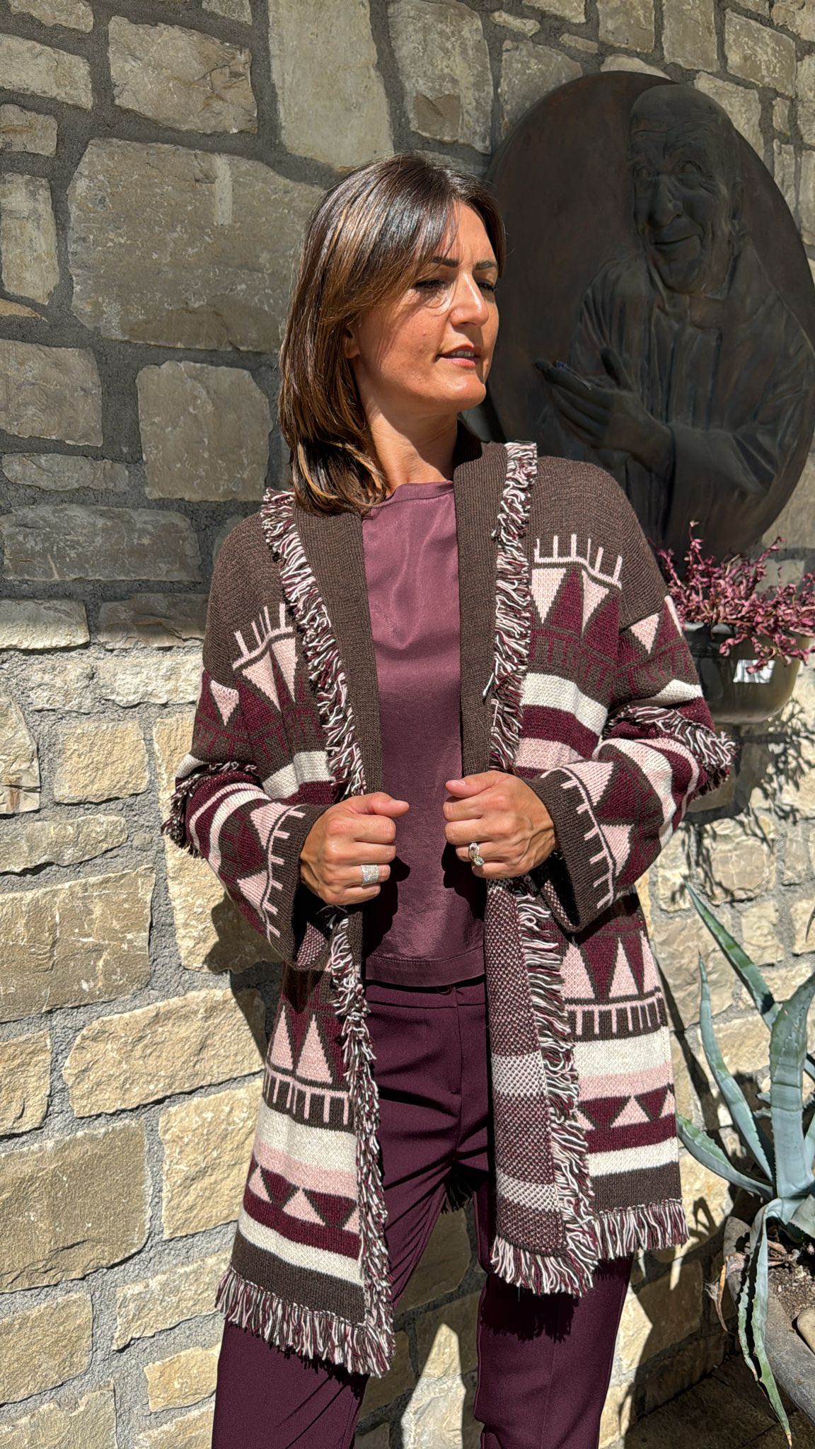 CARDIGAN CIOCCOLATO ROSA E BORDEAUX