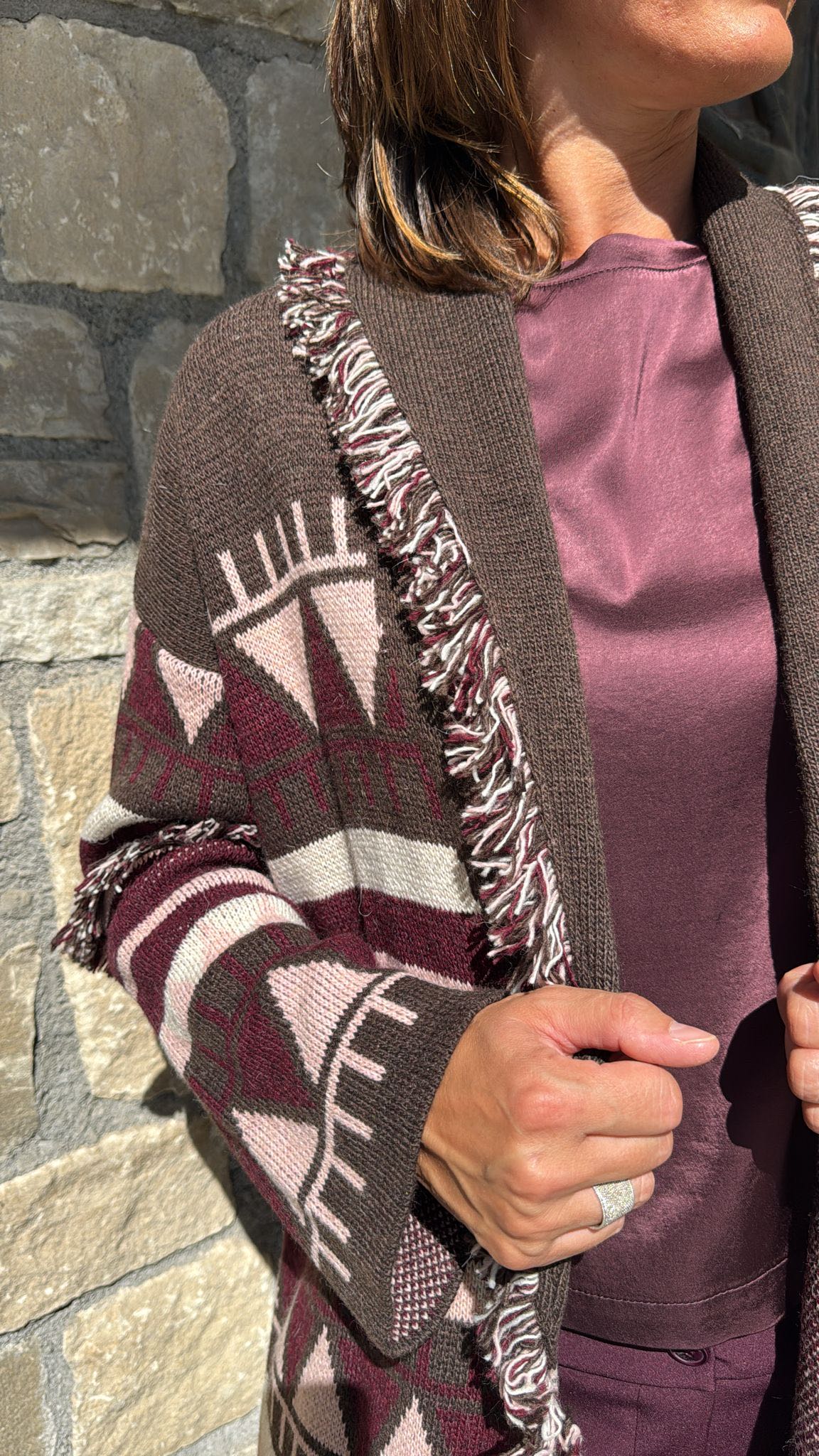 CARDIGAN CIOCCOLATO ROSA E BORDEAUX