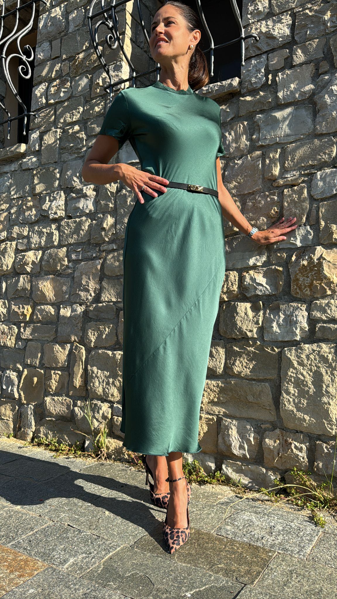 ABITO LUNGO GIROCOLLO VELLUTO VERDE BOSCO