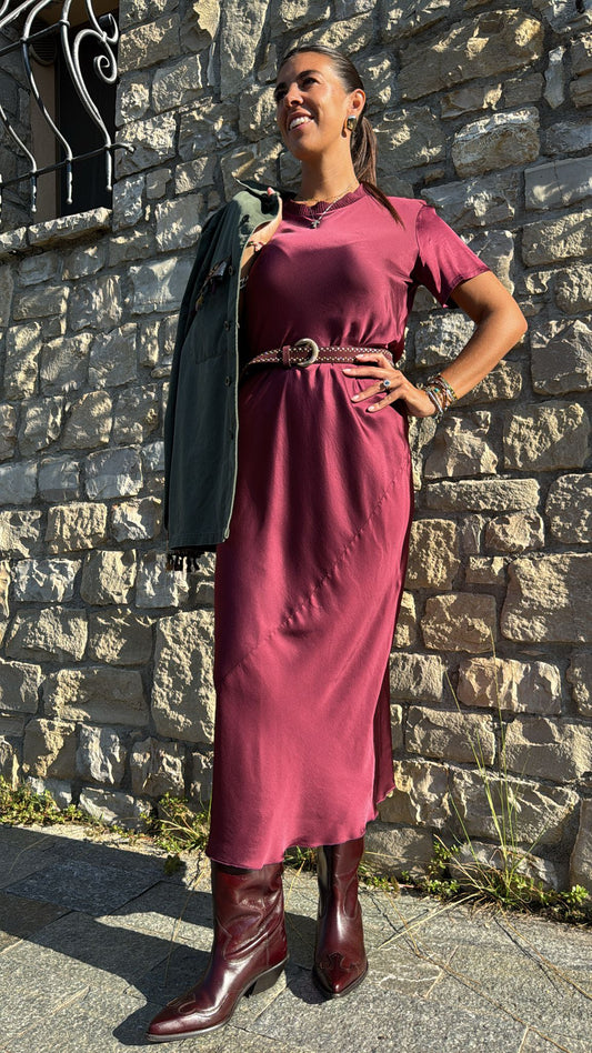 ABITO LUNGO GIROCOLLO VELLUTO CILIEGIA