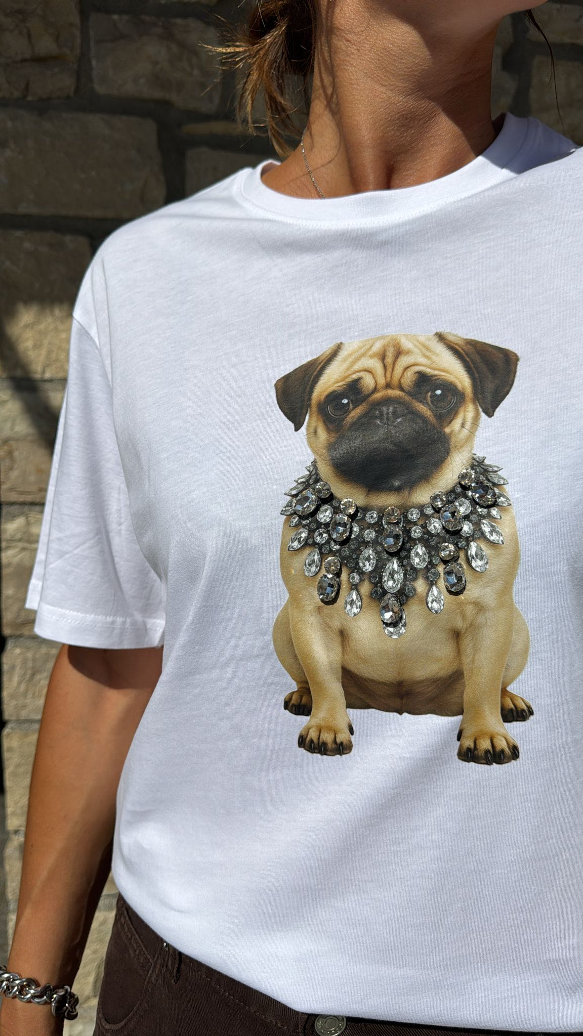 T-SHIRT CARLINO STRASS BIANCA