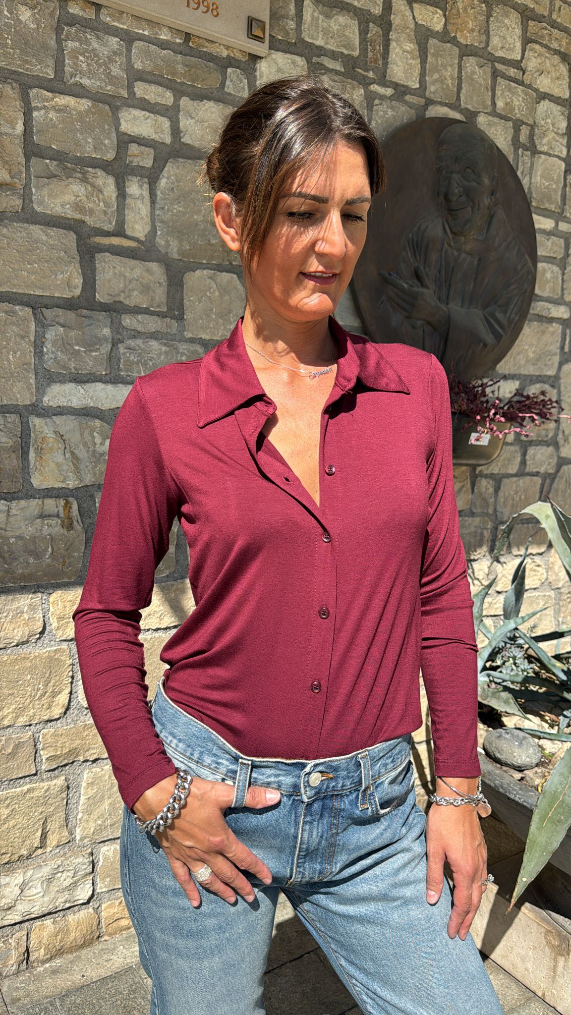 CAMICIA IN MAGLIA VINO