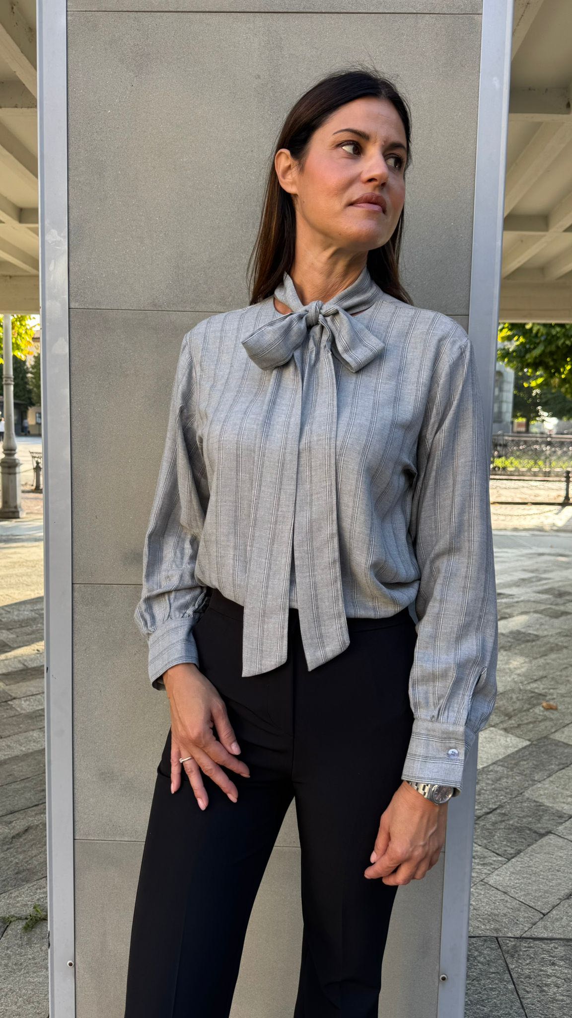 CAMICIA GESSATA FIOCCO GRIGIO SCURO