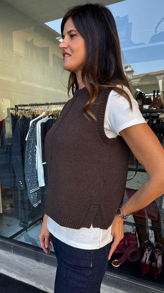 GILET IN MAGLIA RIGA CIOCCOLATO
