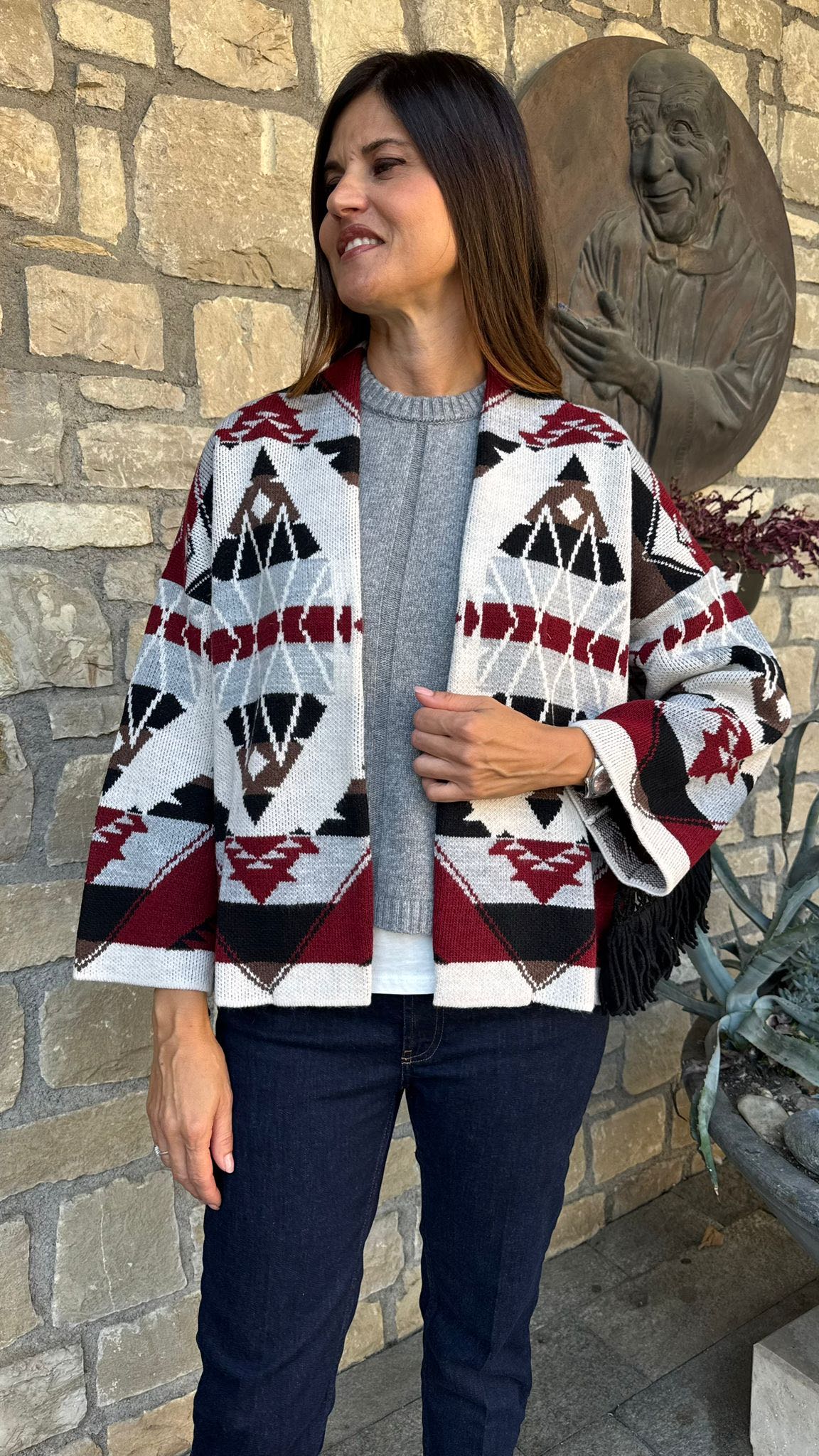 CARDIGAN FRANGE E PASSAMANERIA BORDEAUX