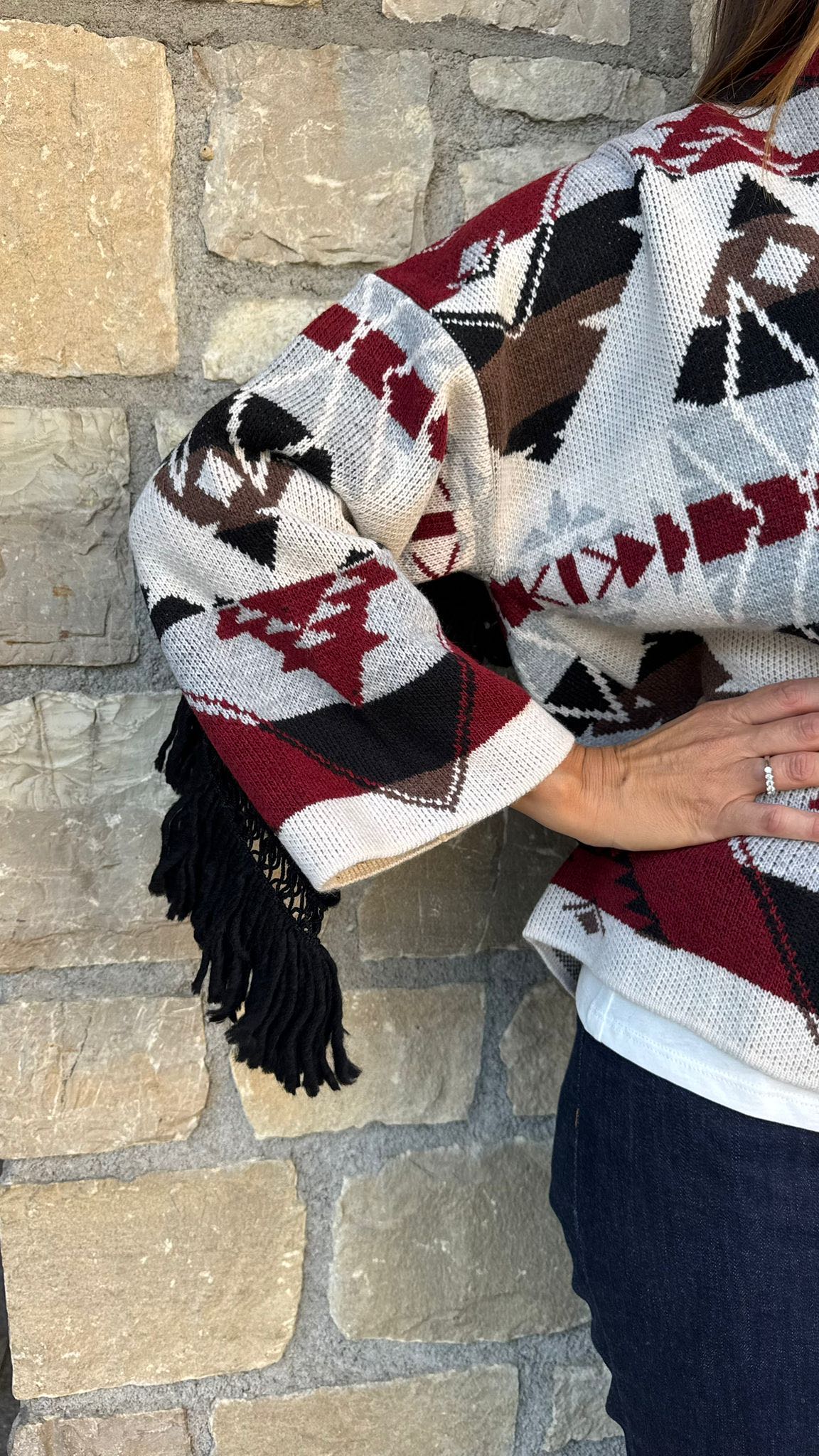 CARDIGAN FRANGE E PASSAMANERIA BORDEAUX