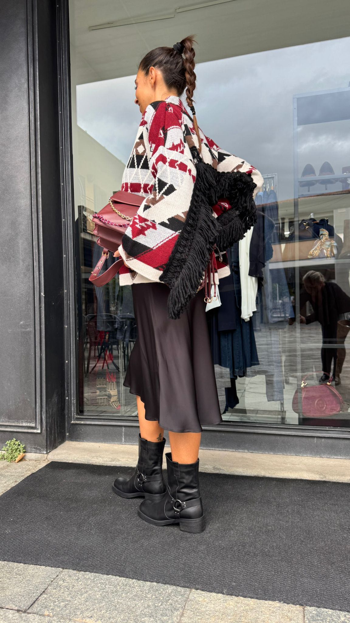 CARDIGAN FRANGE E PASSAMANERIA BORDEAUX