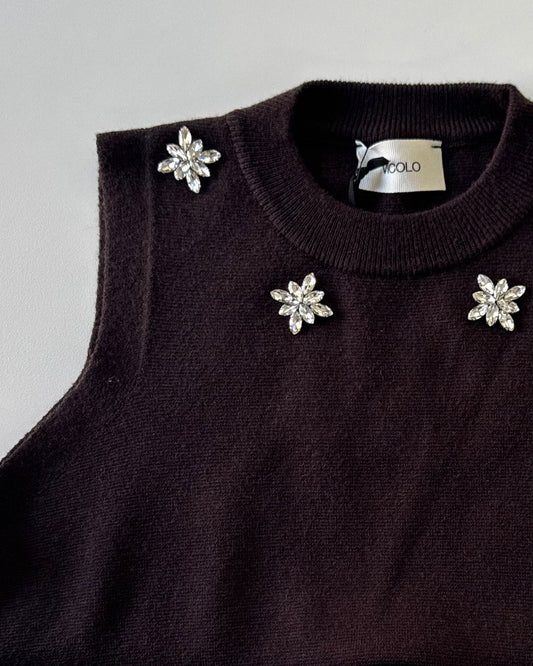 GILET CABOCHON CRISTALLO CIOCCOLATO