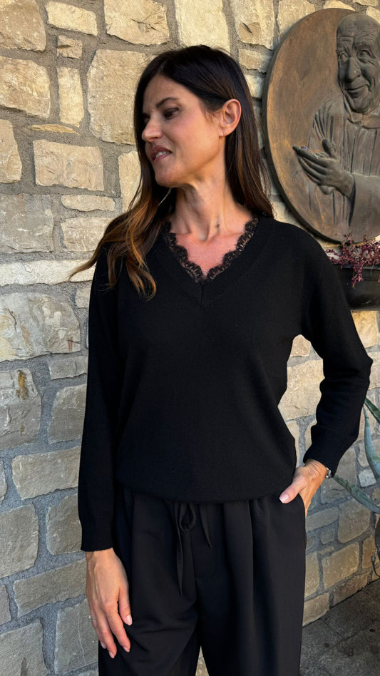 MAGLIONCINO SCOLLO V PIZZO NERO