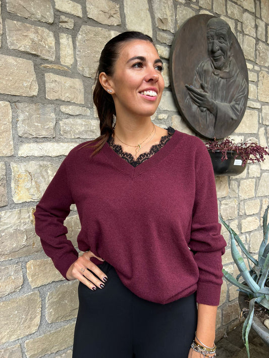 MAGLIONCINO SCOLLO V PIZZO BORDEAUX