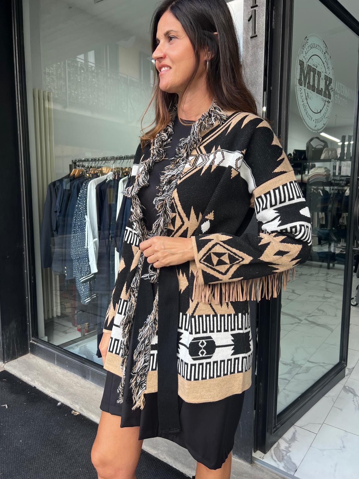 CARDIGAN NERO E CAMMELLO