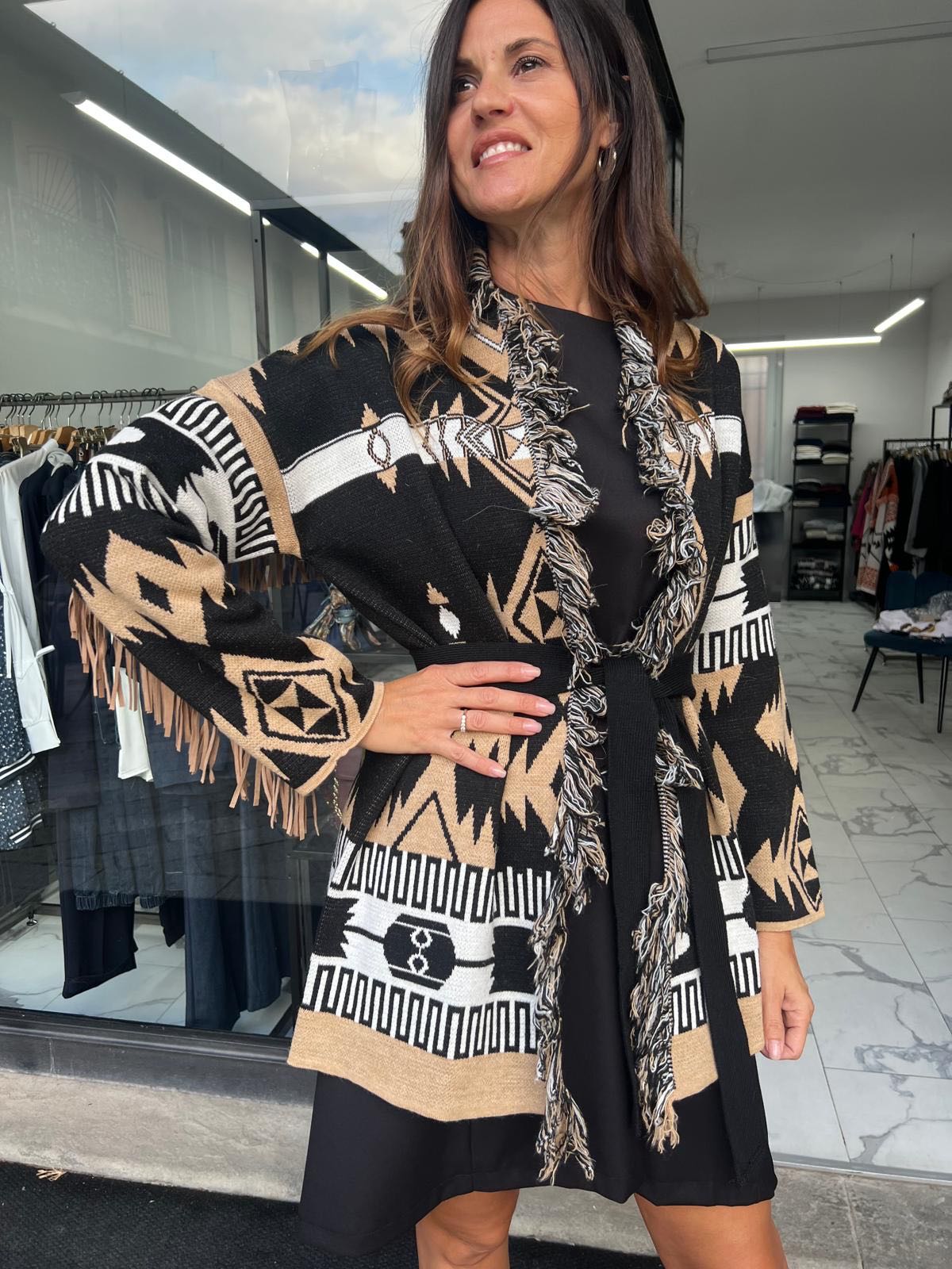 CARDIGAN NERO E CAMMELLO