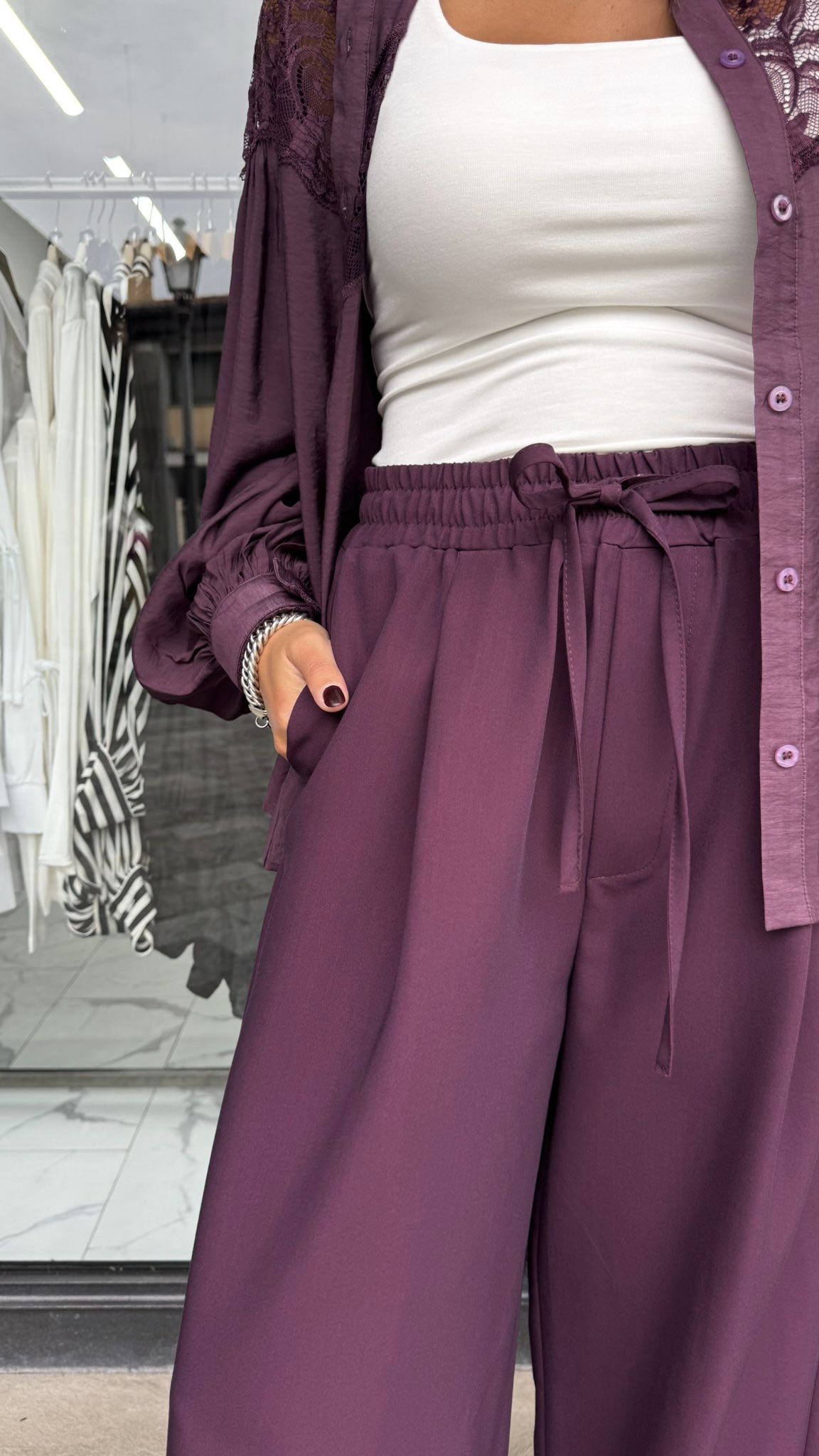 PANTALONE PALAZZO COULISSE PENCE MELANZANA