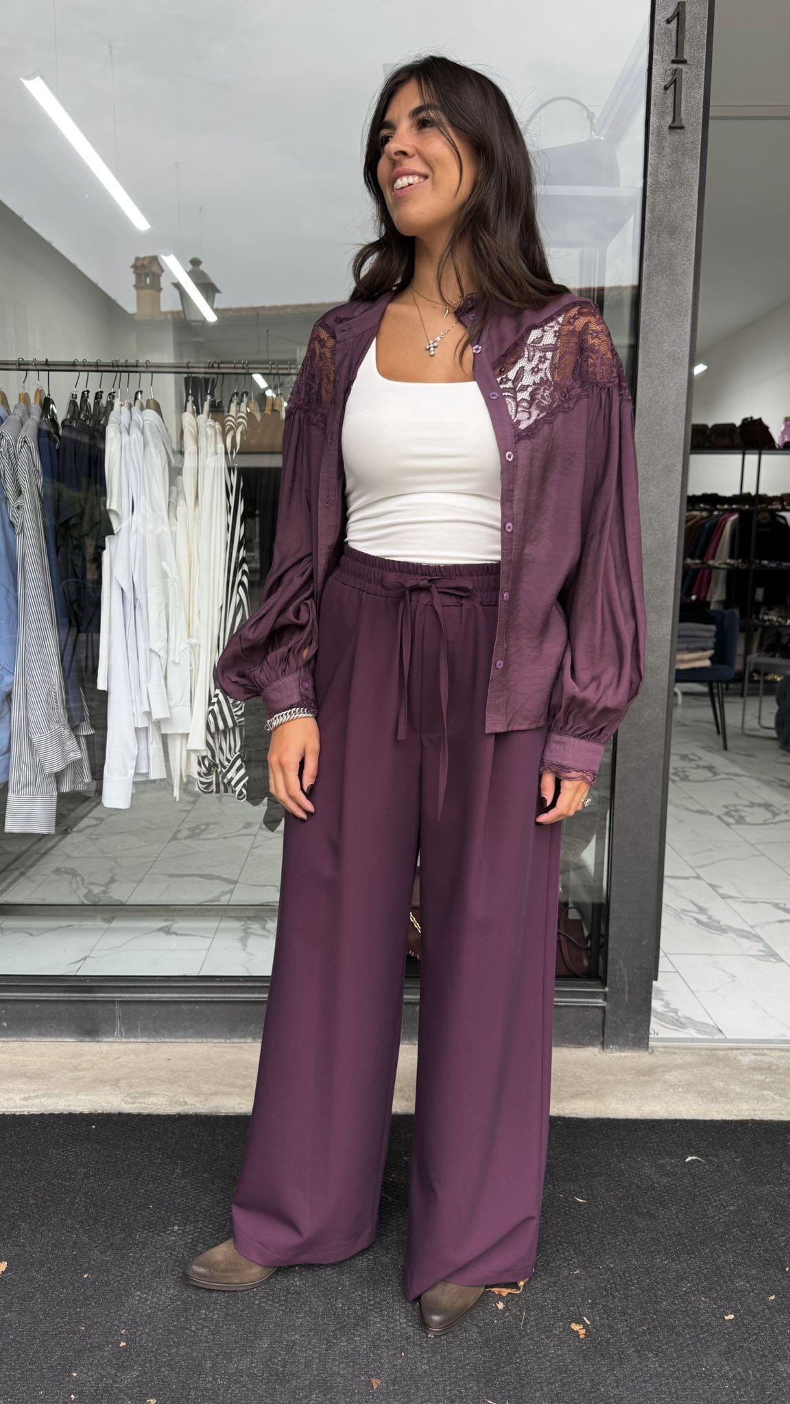 PANTALONE PALAZZO COULISSE PENCE MELANZANA