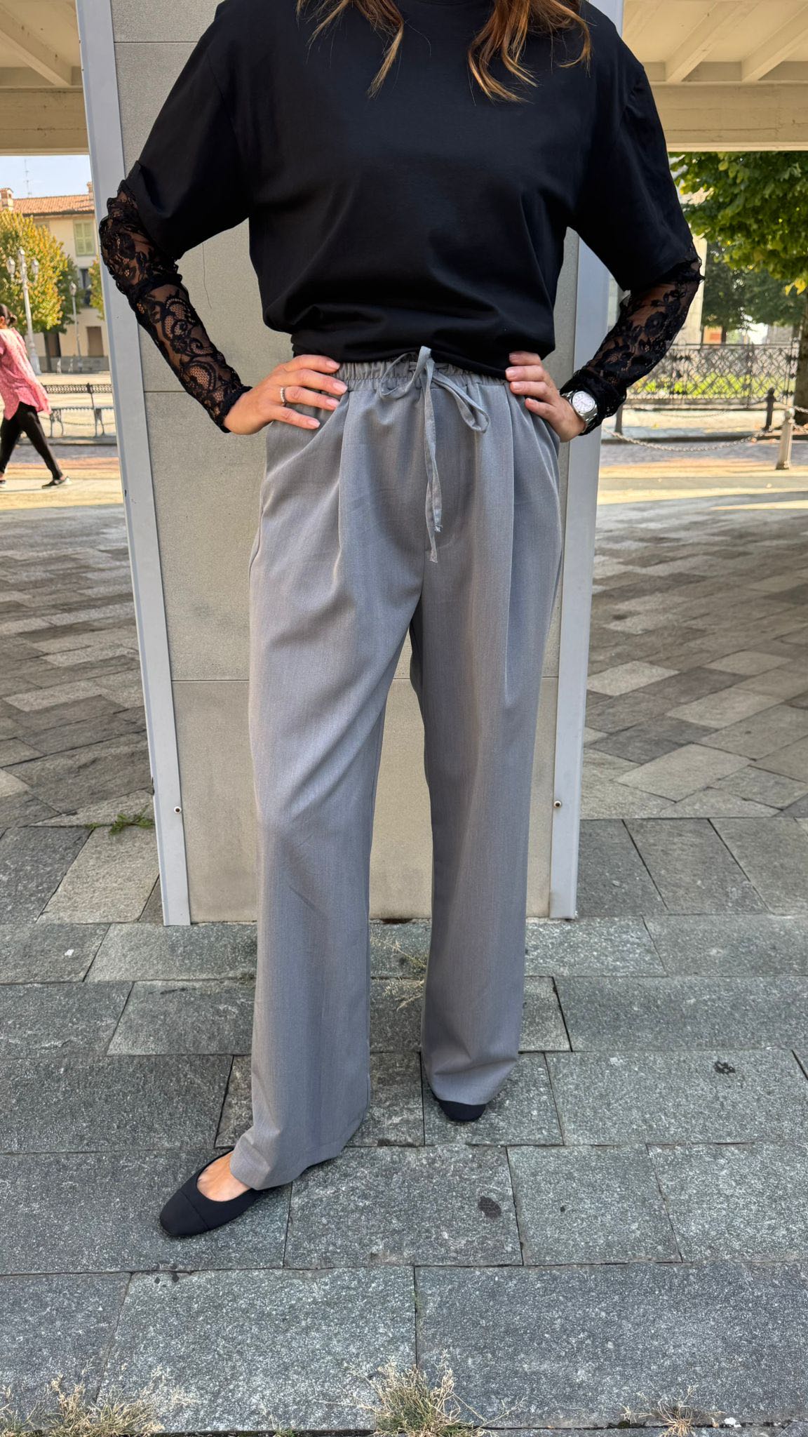 PANTALONE PALAZZO COULISSE PENCE GRIGIO