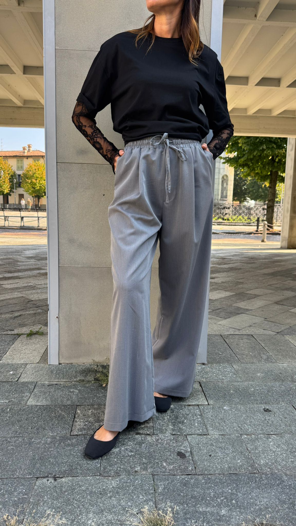 PANTALONE PALAZZO COULISSE PENCE GRIGIO