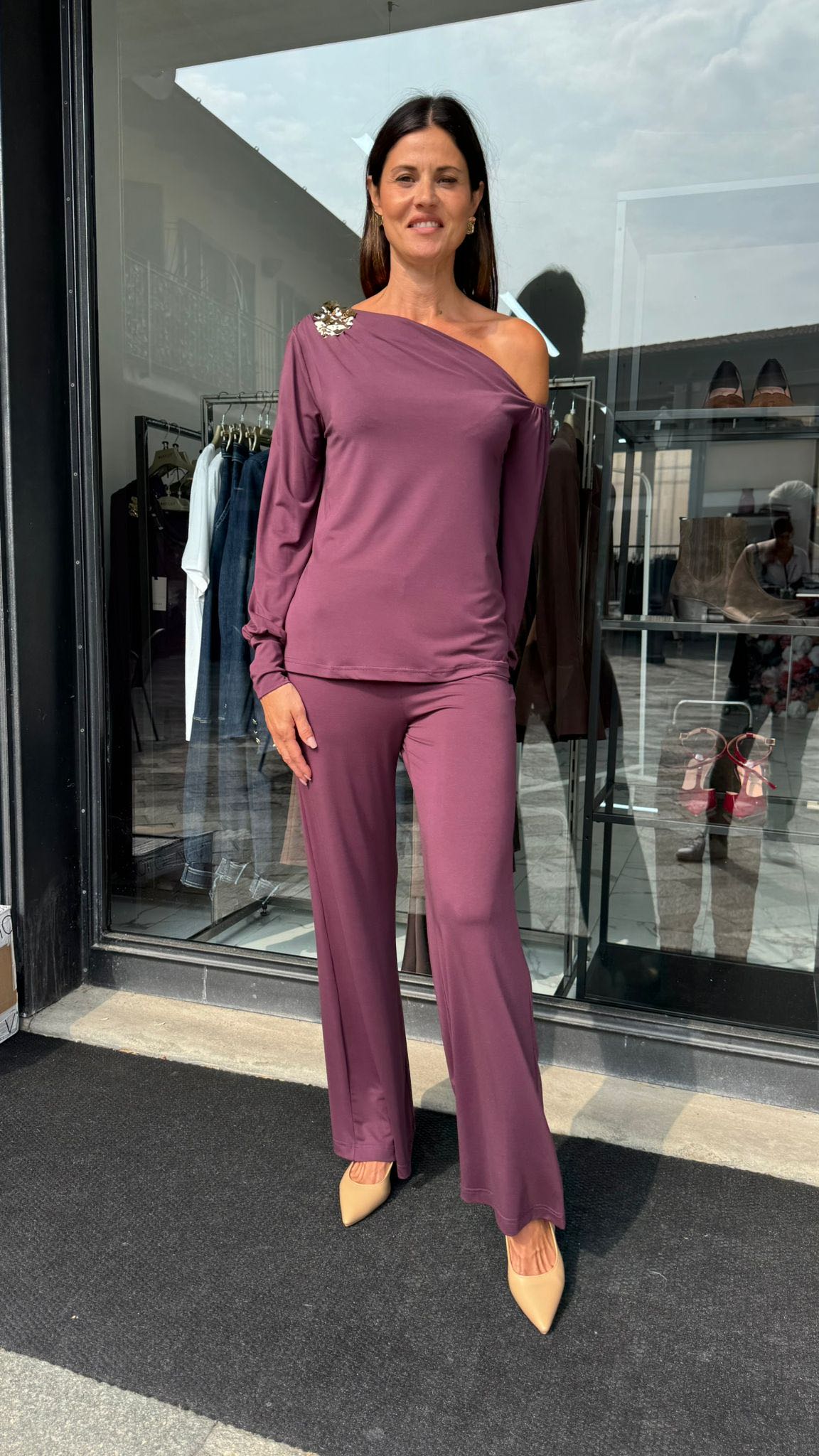 PANTALONE FLUIDO MELANZANA