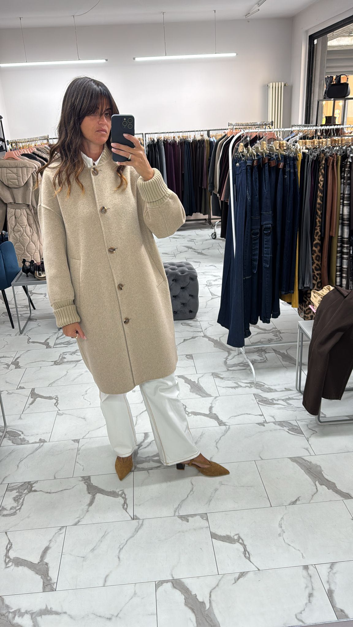 CAPPOTTO LUNGO CON POLSINI SABBIA