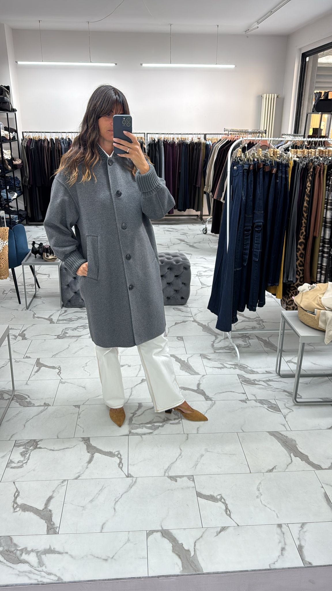 CAPPOTTO LUNGO CON POLSINI GRIGIO