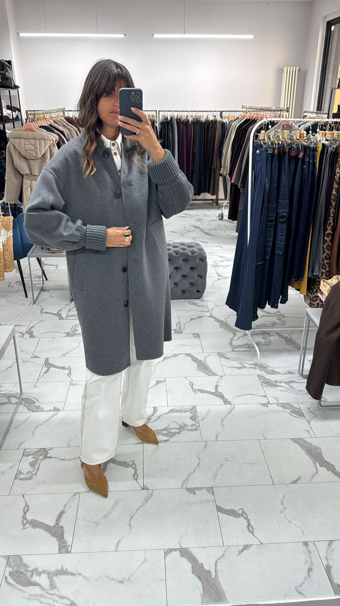 CAPPOTTO LUNGO CON POLSINI GRIGIO