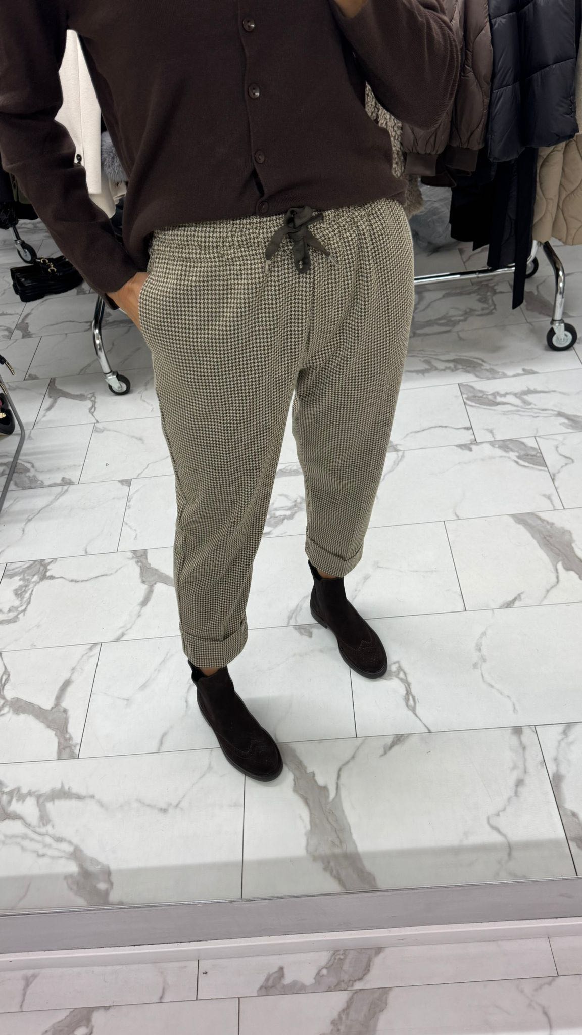 PANTALONE PIED DE POULE MARRONE