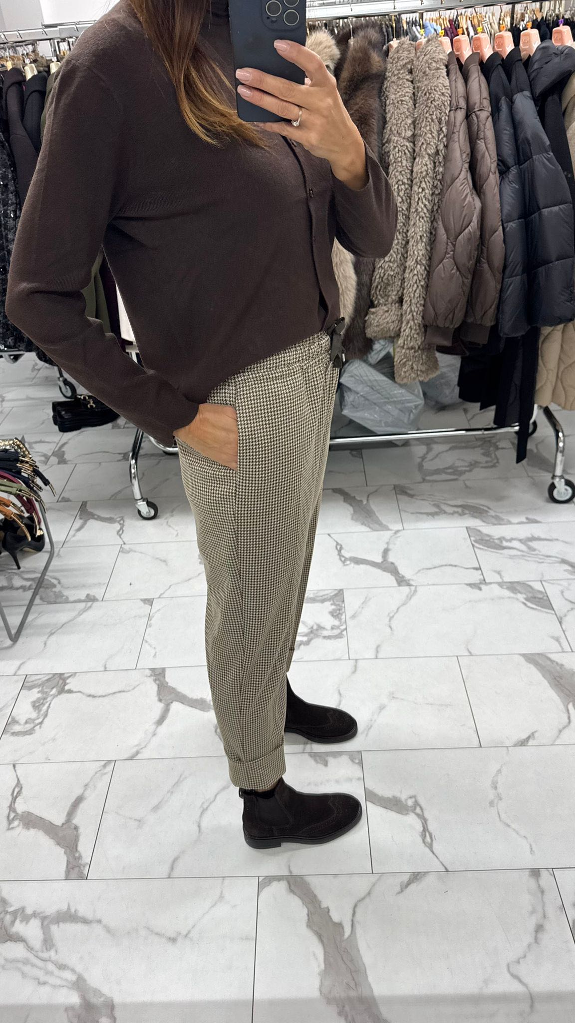 PANTALONE PIED DE POULE MARRONE