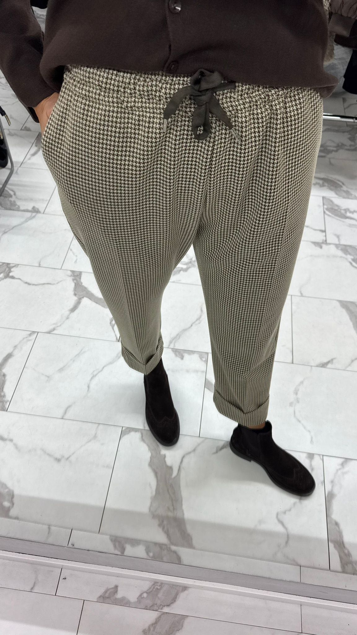PANTALONE PIED DE POULE MARRONE