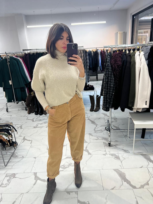 PANTALONE VELLUTO A COSTE TABACCO