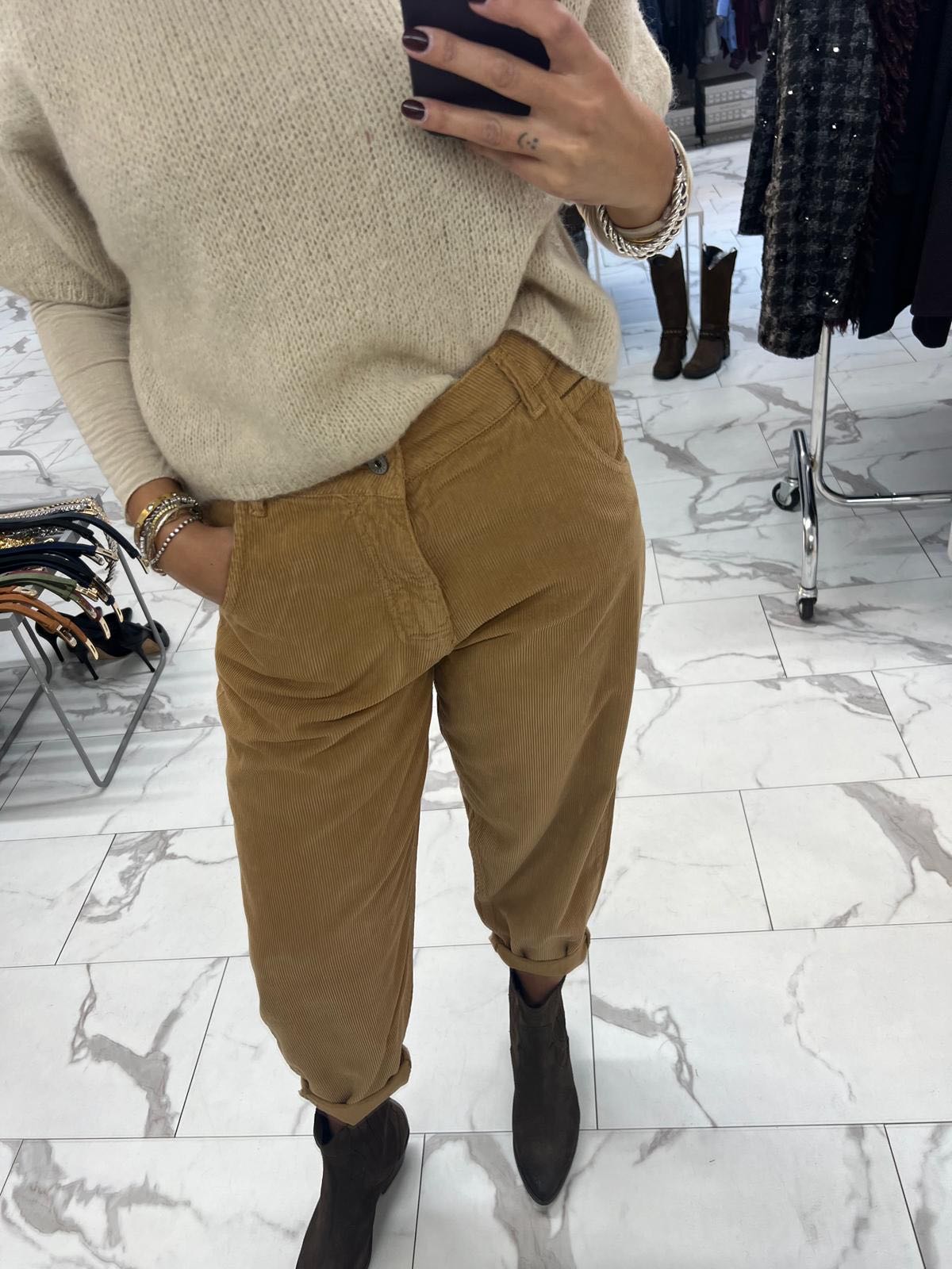 PANTALONE VELLUTO A COSTE TABACCO