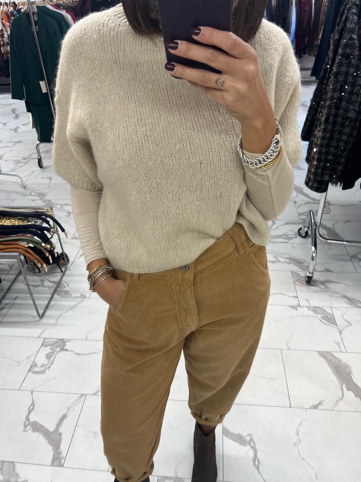 PANTALONE VELLUTO A COSTE TABACCO