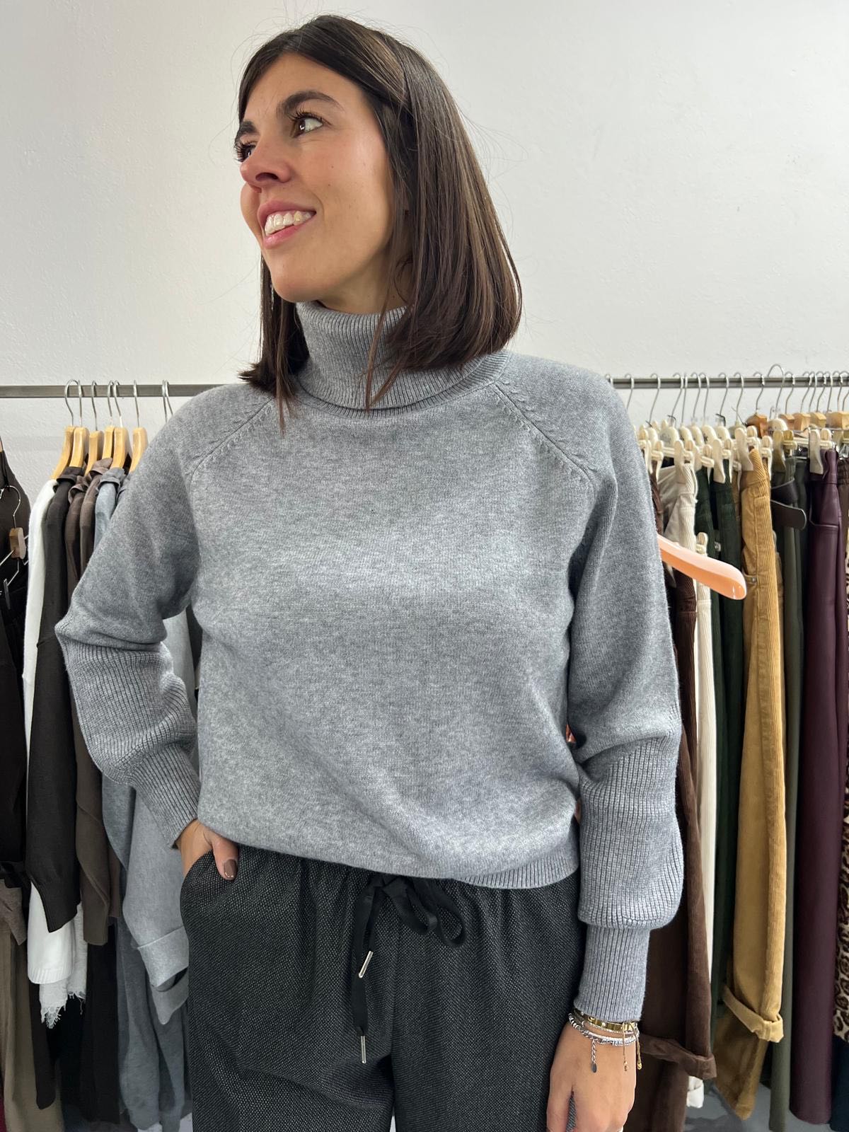 MAGLIA OVER COLLO ALTO GRIGIO MELANGE