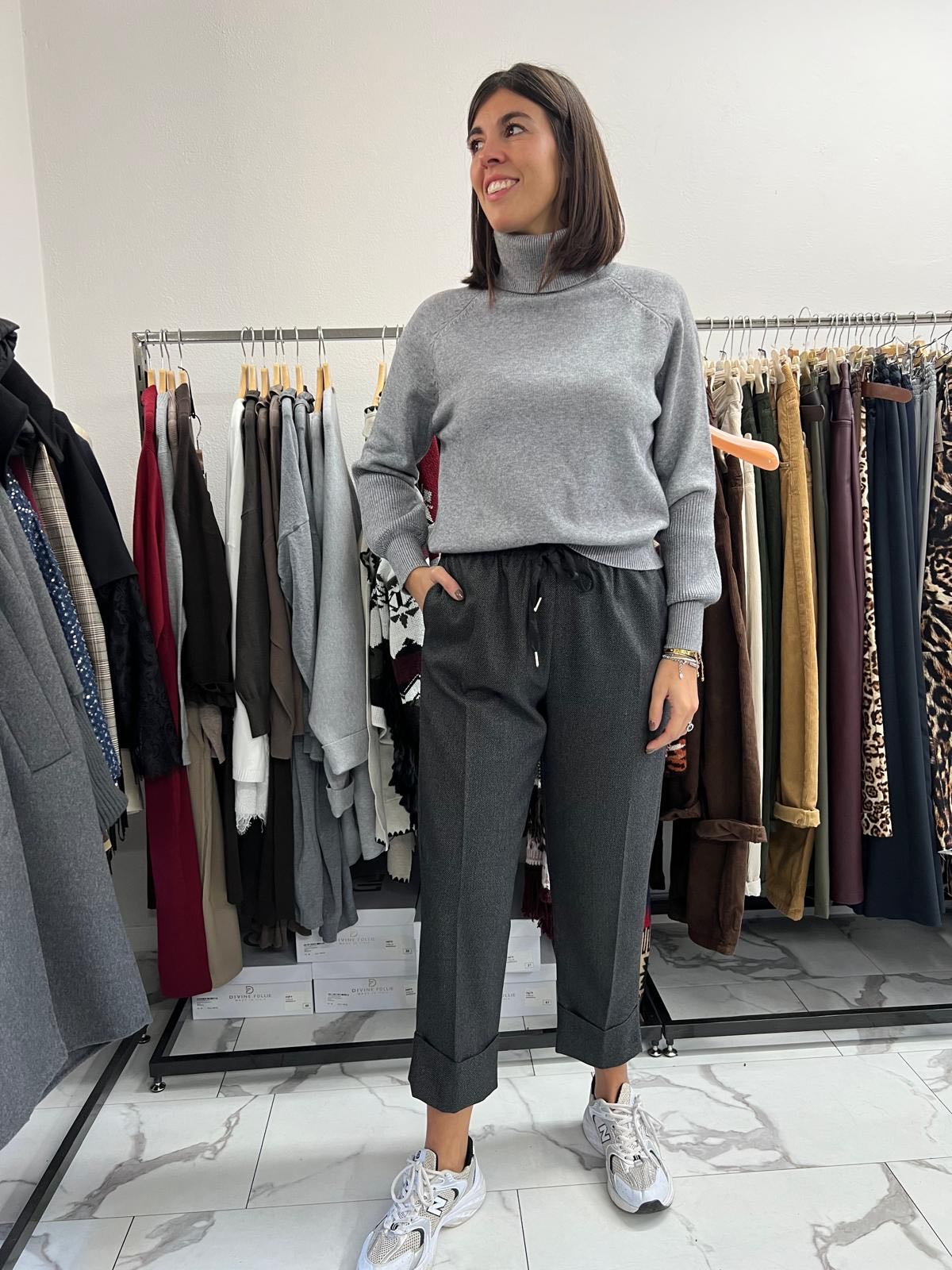 MAGLIA OVER COLLO ALTO GRIGIO MELANGE