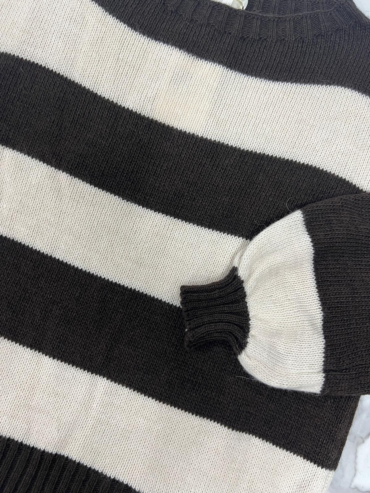 MAGLIA SCOLLO A BARCA RIGATO CIOCCOLATO