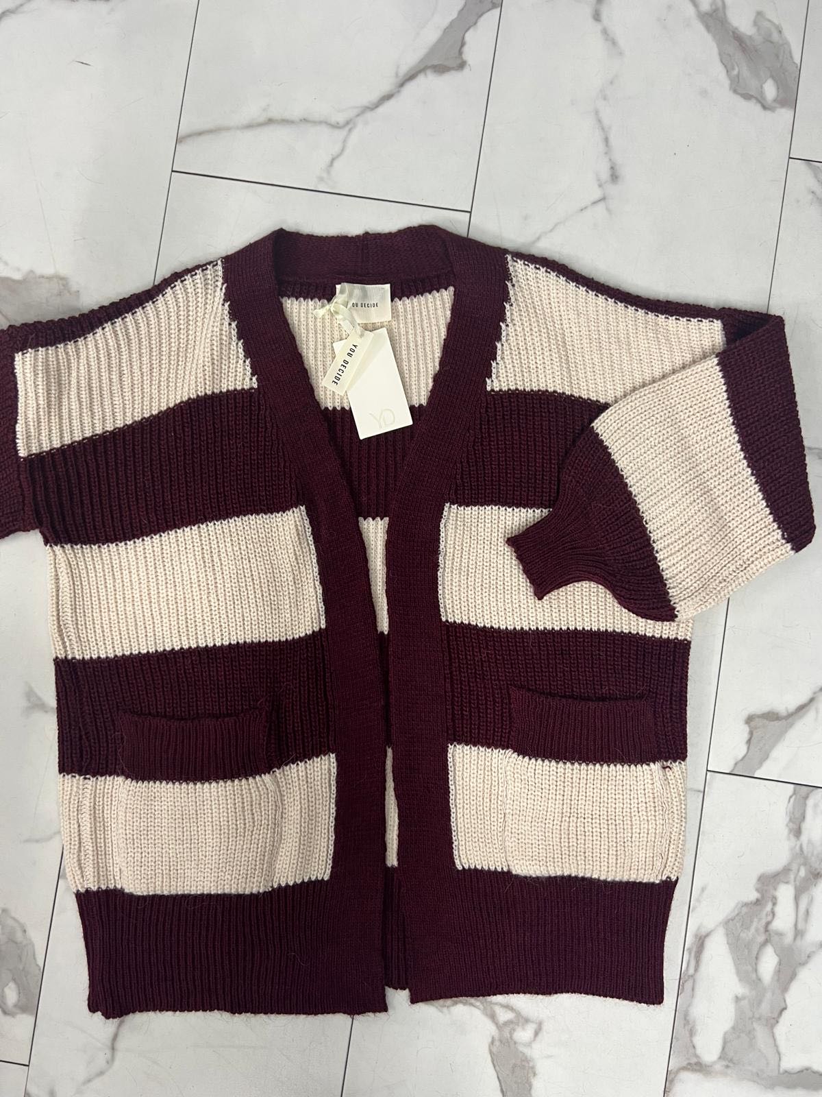 CARDIGAN RIGATO BORDEAUX