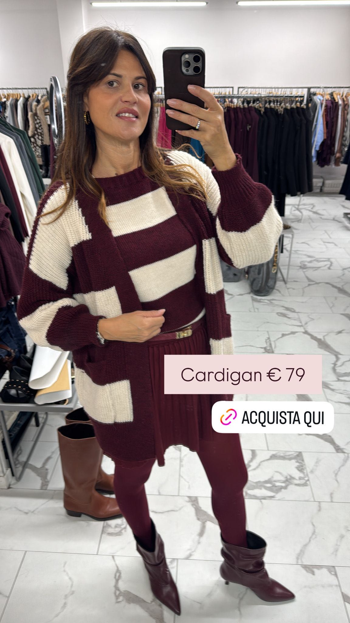 CARDIGAN RIGATO BORDEAUX