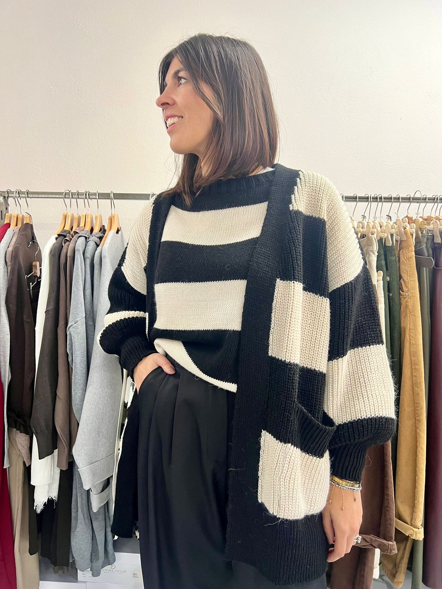 CARDIGAN RIGATO NERO