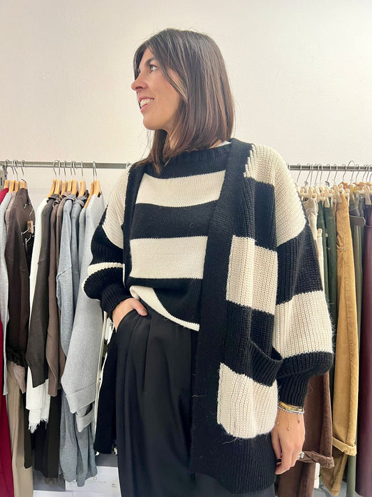 CARDIGAN RIGATO NERO