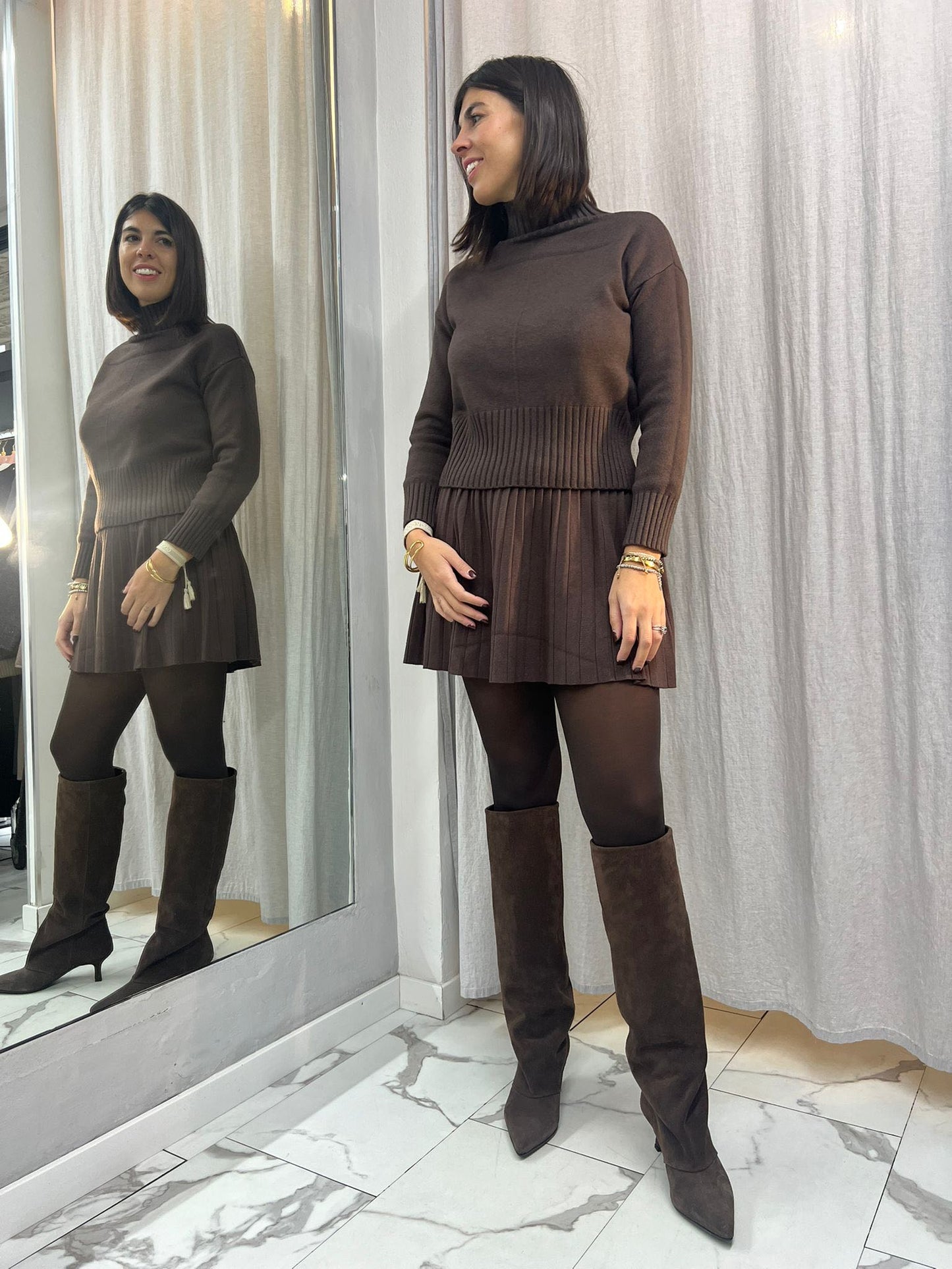 GONNA IN MAGLIA PLISSETTATA MORO